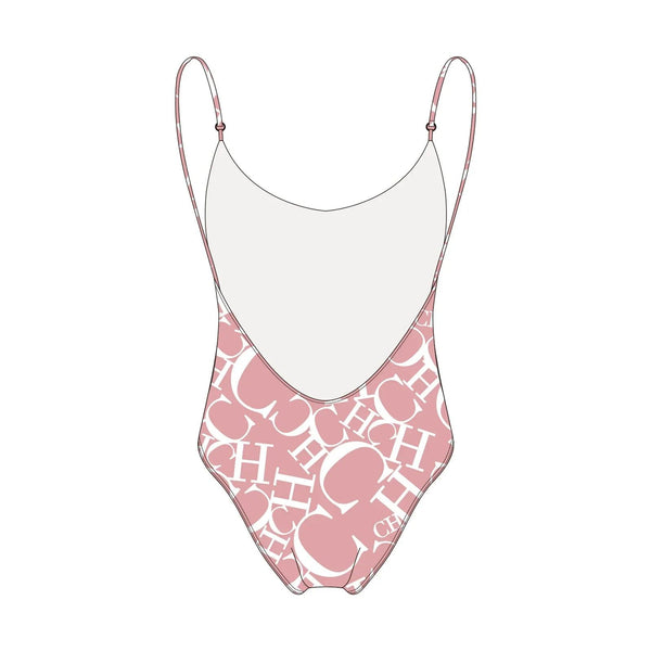 Women's Swimwear CH Letter Pink Triangle One-piece Swimsuit - Sexikinis Swim