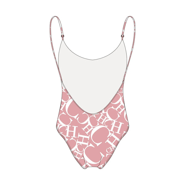 Women's Swimwear CH Letter Pink Triangle One-piece Swimsuit - Sexikinis Swim