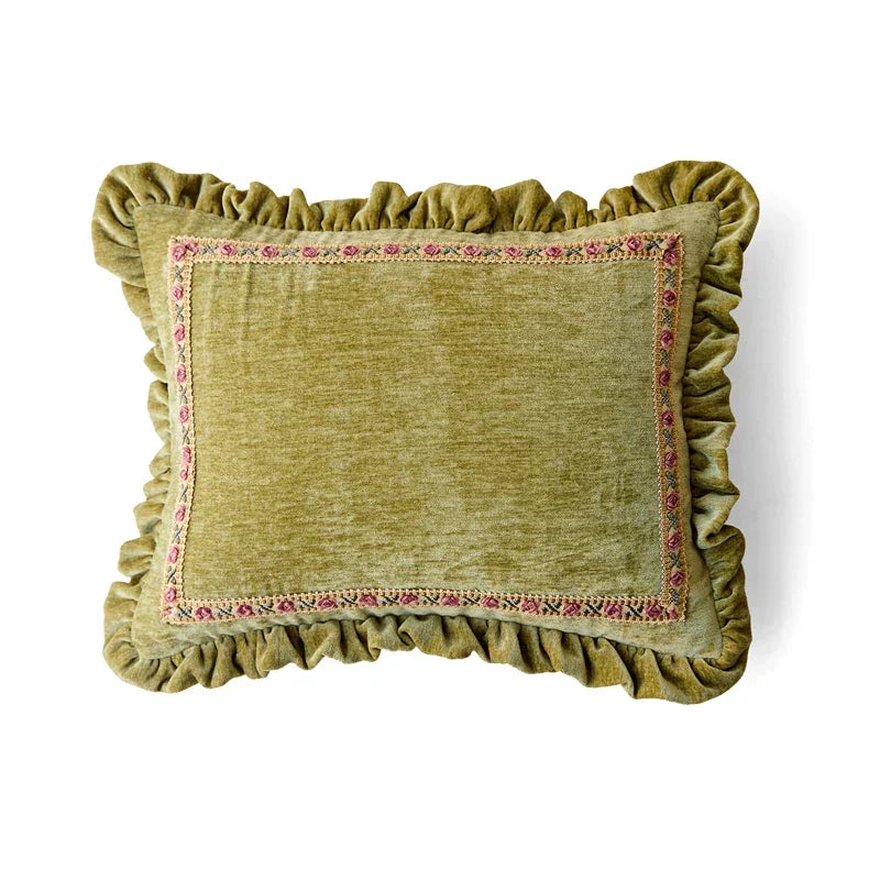 Green Chenille Lumbar Pillow