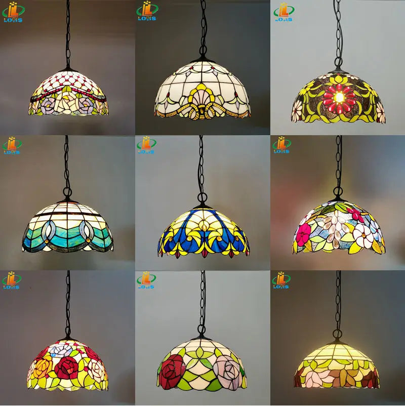 12-inch American-style Embankment Flower Chandelier Tiffany Style Milk Tea Shop Coffee Restaurant Glass Lighting E27 230V 220V