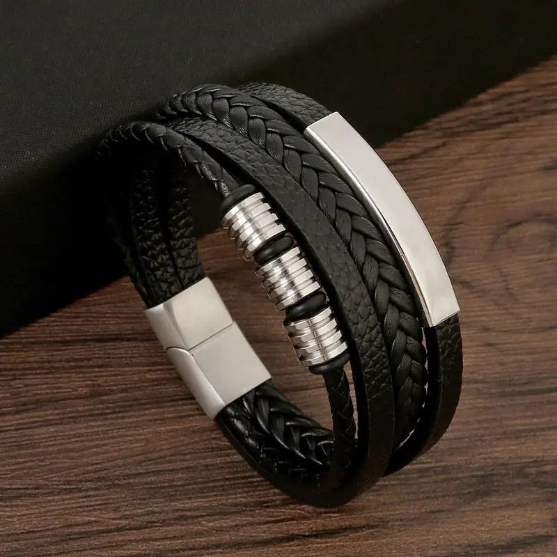 Classic Men's Leather Bracelet Hand-Woven