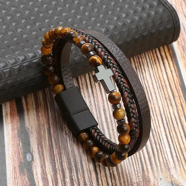 Classic Men's Leather Bracelet Hand-Woven