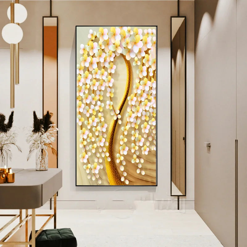 Abstract Golden Rich Tree Money Tree Oil Paintings on Canvas Poster Modern Landscape Wall Art Picture Print Home Decor No Frame