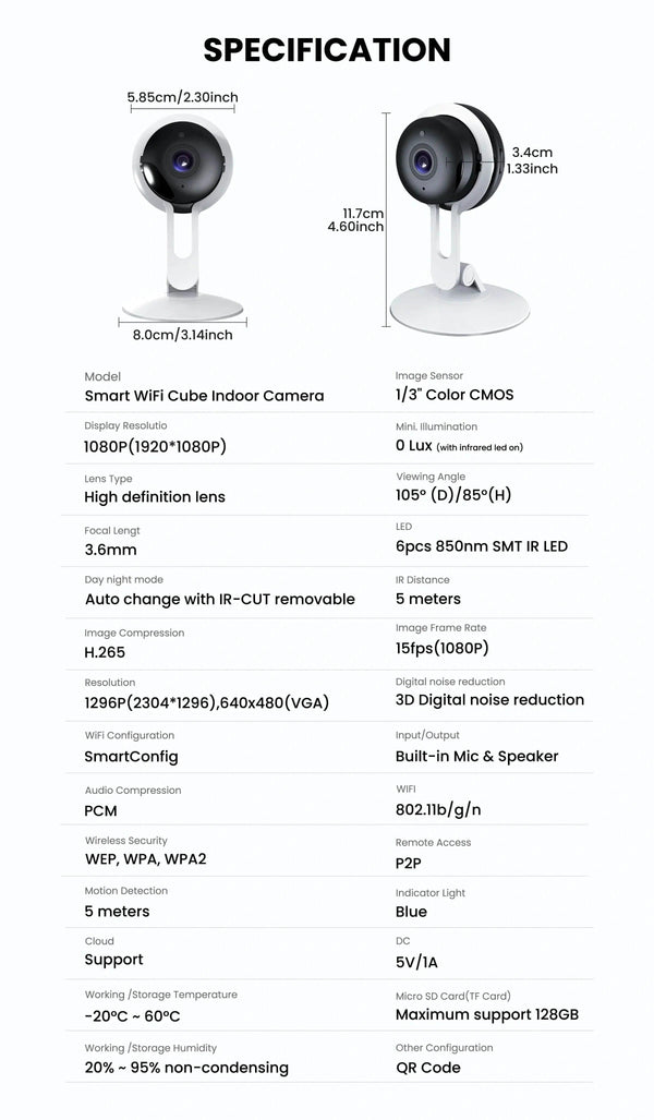 3MP Wireless Smart AI Home Security Camera – Two-Way Audio, Motion Detection, Night Vision