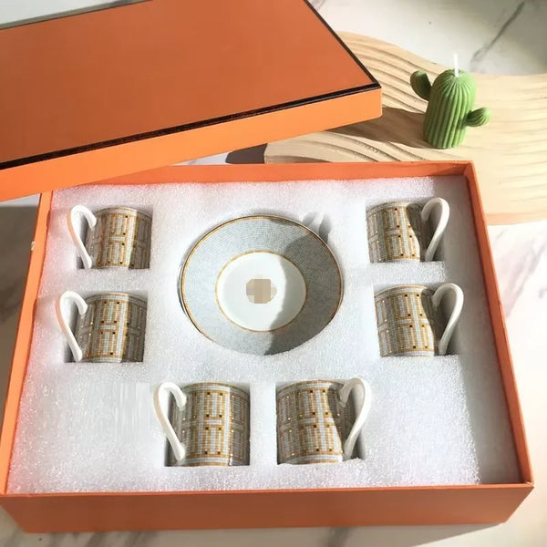 Gift Box Set 12Pcs Ceramic Espresso Coffee Cup Striped Dot Tea Milk Drinking Cups with Handle Mug for Office Dubai Gift Lucks