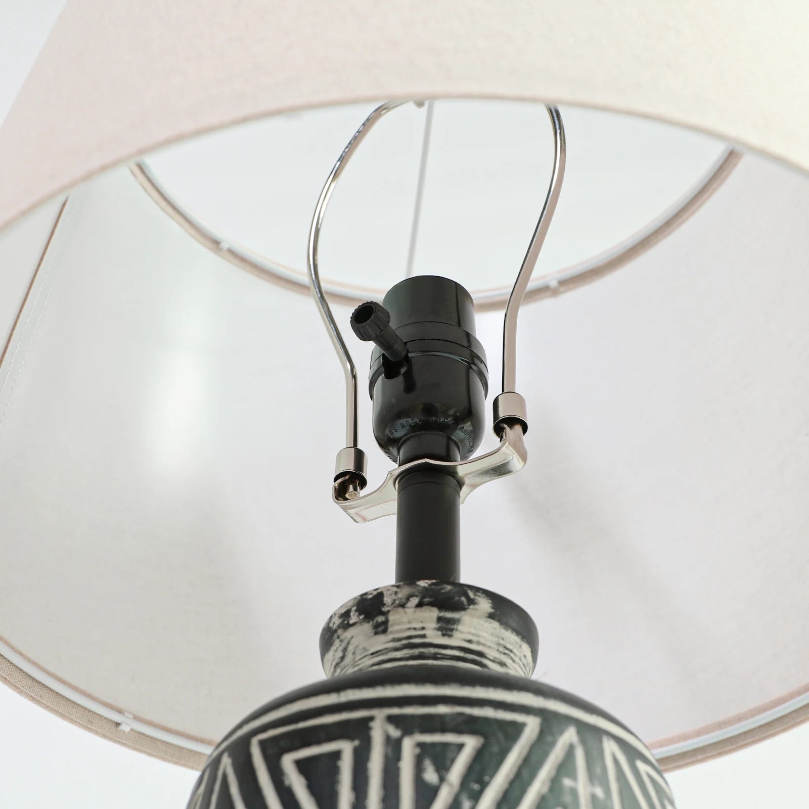 2 Pack 25-Inch Carved Geometric Ceramic Table Lamp With Linen Shade, Southwest's Rustic Accent Lamps For Living Room End Tables