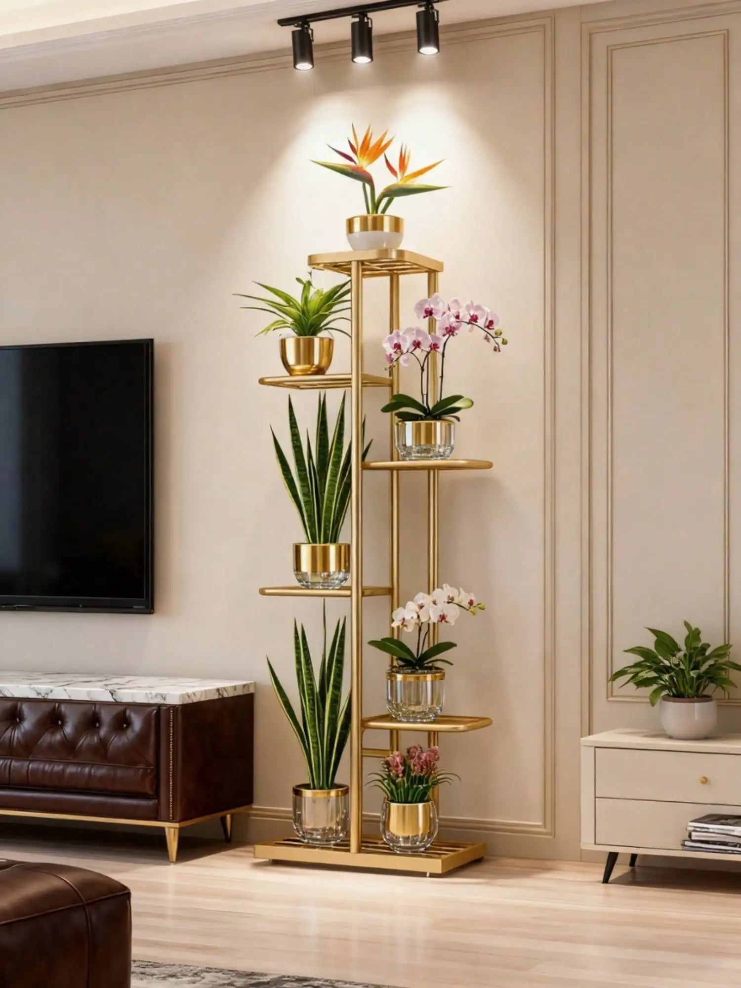 Plant Stand Indoor Modern Black Metal 6 5 4 Tier Tall Vertical Flower Pot Holder Shelf Space Saving Corner Multi Layer Storage Rack For Living Room Balcony Garden Patio Home Decor Housewarming Gift Plant Lovers