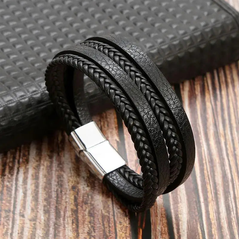 Classic Men's Leather Bracelet Hand-Woven