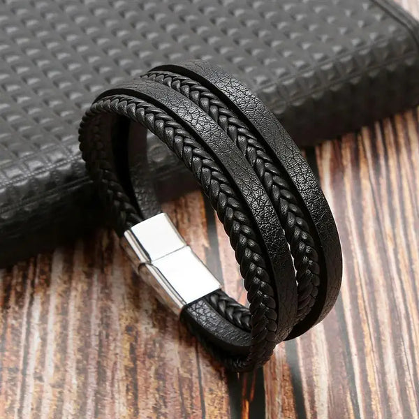 Classic Men's Leather Bracelet Hand-Woven