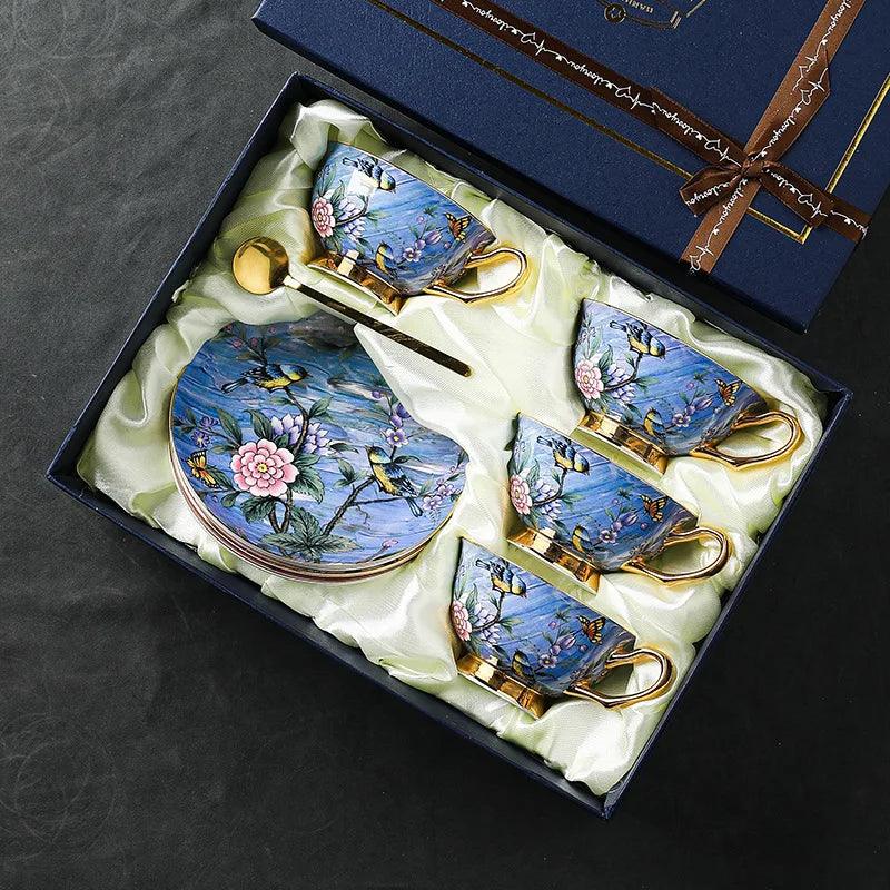 European Style Bone China Coffee Cup and Plate Set Gift Box Set Household High-end Afternoon Tea Cup