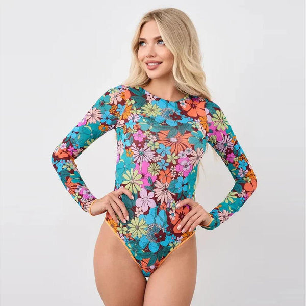 80's Era vibe Long Sleeve One-Piece Swimsuit