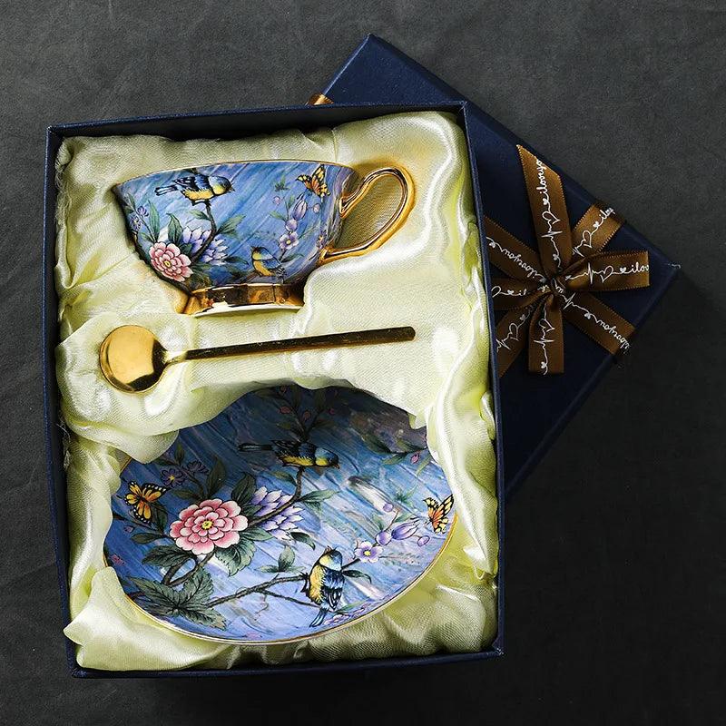 European Style Bone China Coffee Cup and Plate Set Gift Box Set Household High-end Afternoon Tea Cup