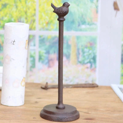 Antique Rustic Cast Iron Scroll Paper Holder With Bird Figurines Handle In Center Vintage Home Garden Table Decor Hemp Rope Rack