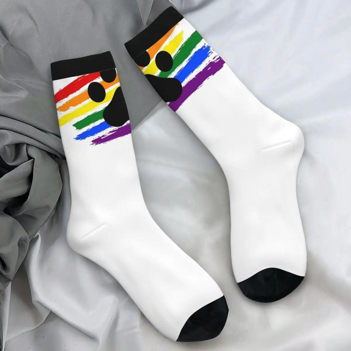 Men's Socks Pup Paw Rainbow Crew Socks