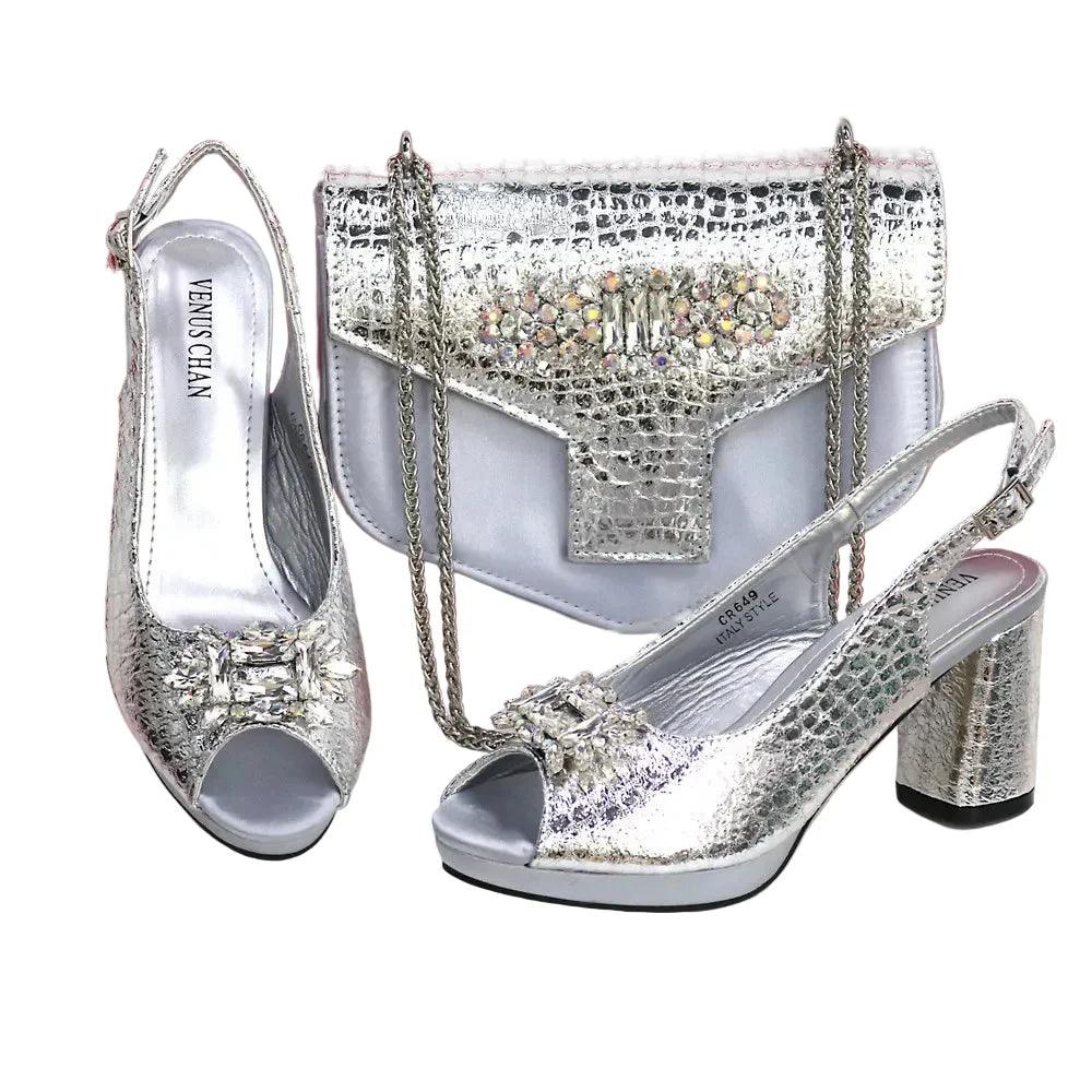 Open Toe Women Heels Shoes And Bag Set GRT543
