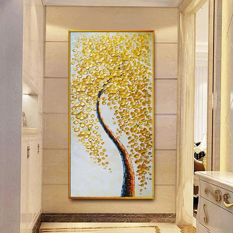Abstract Golden Rich Tree Money Tree Oil Paintings on Canvas Poster Modern Landscape Wall Art Picture Print Home Decor No Frame