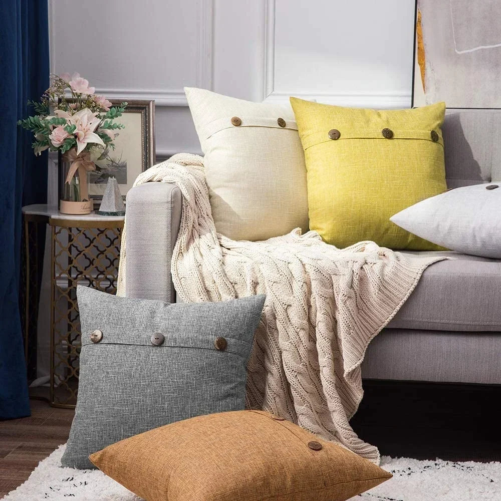 Linen Button Cushion Cover