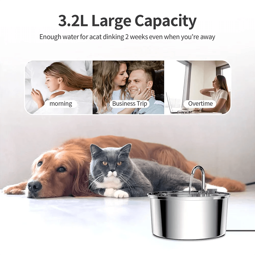 Stainless Steel Pet Water Fountain – USB Automatic Cat & Dog Bowl