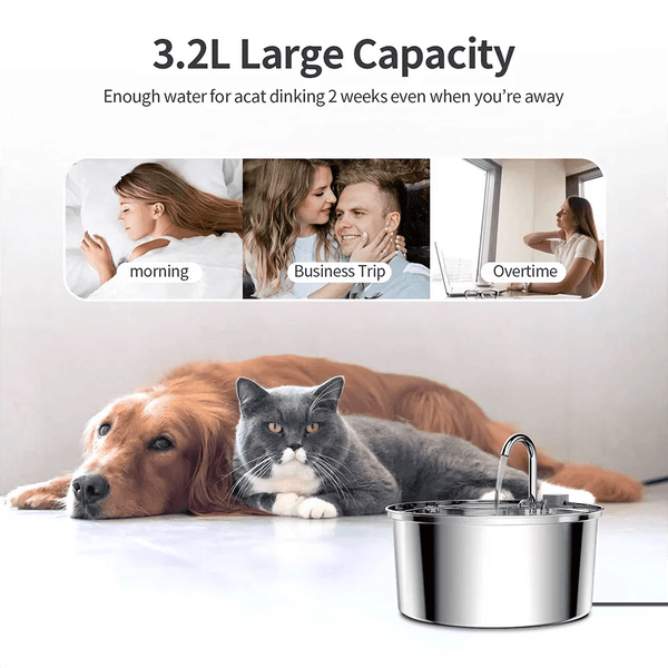 Stainless Steel Pet Water Fountain – USB Automatic Cat & Dog Bowl