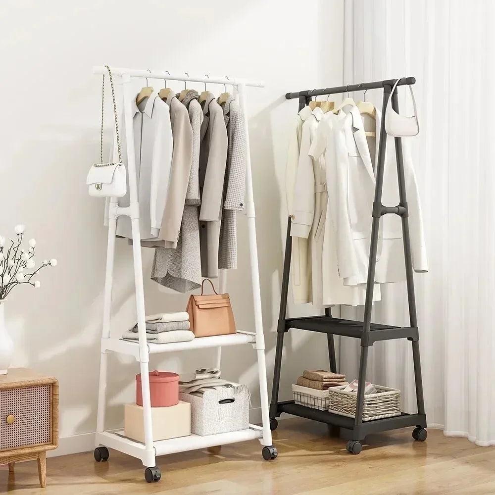 Multifunctional Storage Floor Standing Clothes Rack Simple Mobile Drying Rack Dormitory Space-saving Household Garment Organizer