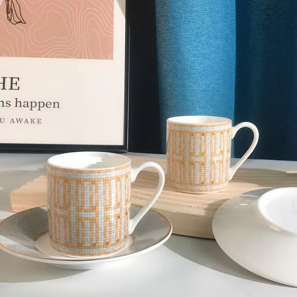 Gift Box Set 12Pcs Ceramic Espresso Coffee Cup Striped Dot Tea Milk Drinking Cups with Handle Mug for Office Dubai Gift Lucks