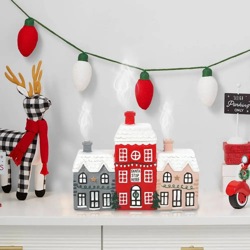 Christmas House Incense Burner - Resin Village Log Cabin Chimney Holder for Festive Home Decoration