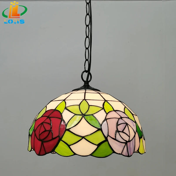 12-inch American-style Embankment Flower Chandelier Tiffany Style Milk Tea Shop Coffee Restaurant Glass Lighting E27 230V 220V