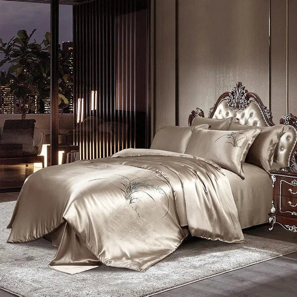 25mm Mulberry Silk Flowers Bedding set Top Grade Luxury Mulberry Silk Soft Duvet Cover Bed sheet 2Pillowcases Double Queen King - Gifts for You 'n Me