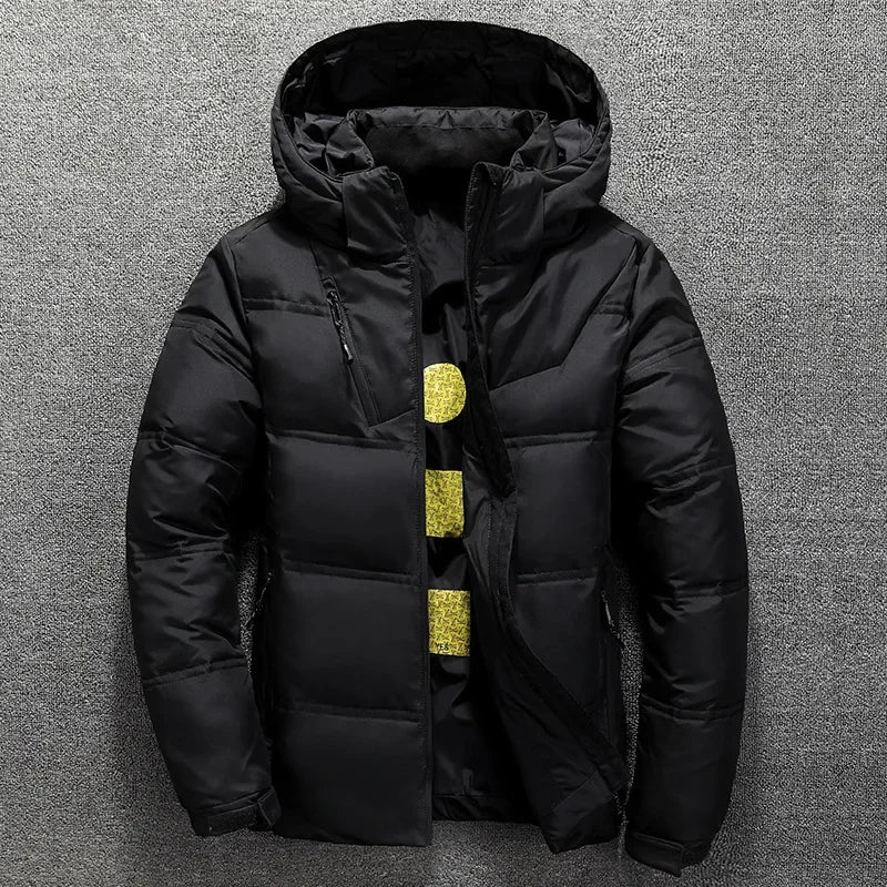 New Modern Jacket With Hood Men Winter Warm Solid Color Hooded Unique Design Jackets Elegant Men's Warm Winter Jacket Winter Outdoor Coat Comfortable Jacket