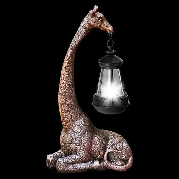 Cute Giraffe Solar Light Garden Statue Animal Figurine Lantern Giraffe Sculpture Animal Resin Statue Backyard Art Craft Ornament
