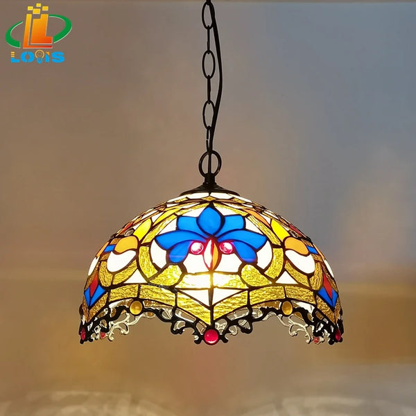 12-inch American-style Embankment Flower Chandelier Tiffany Style Milk Tea Shop Coffee Restaurant Glass Lighting E27 230V 220V
