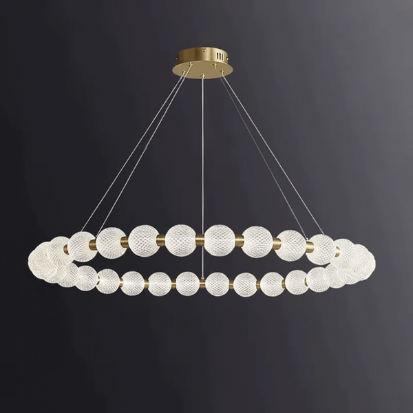 Alabaster Ring Chandelier – Gold Beaded LED Luxury Ceiling Light