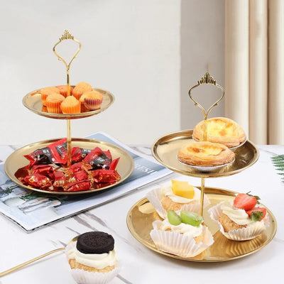 Three-layer Stainless Steel Cake Tray, Cake, Snack Plate, Birthday, Wedding Party Dessert Stand, Table Dessert Display Stan