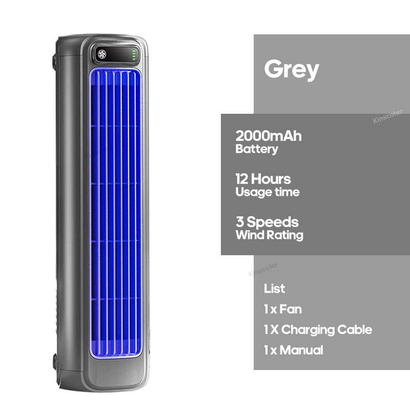 Portable Air Conditioner Fan 2000mAh Quiet Desktop Tower Fan Wall Non-drilling Circulating Fan 3 Speeds Adjustable