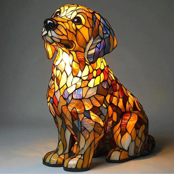Animal Resin Night Light LED Desk Lamp Nightstand Lamp Resin Stained Dog Tabletop Night Light Cute Pet Dogs for Bedroom Ornament