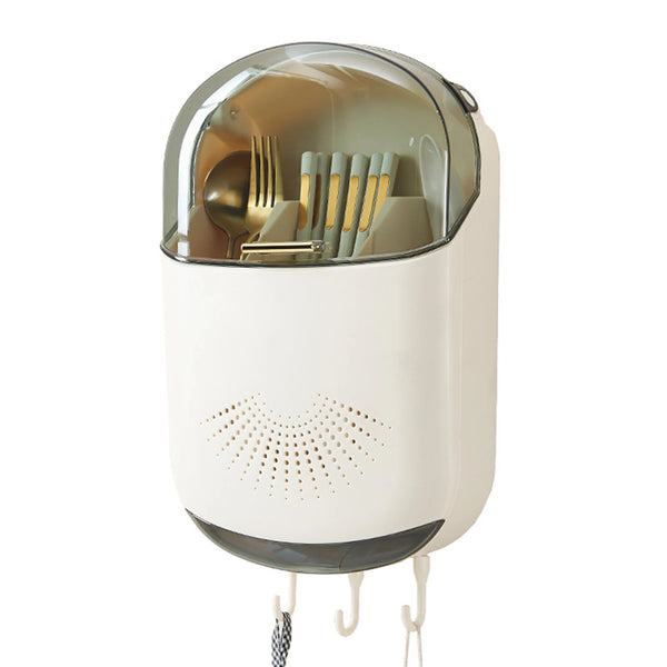 Kitchen Cutlery Storage Box Wall Mount Tableware Storage Holder with Lid Dustproof Spoon and Chopstick Organizer Drain Racks