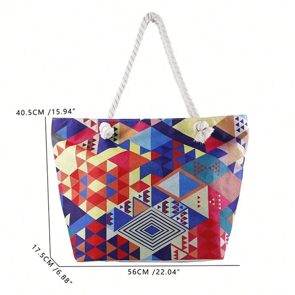 Boho Style Geometry Large Capacity Women Handbags Multifunctional Handbags Shoulder Tote Bags Swimming Storage Bag Beach Bag