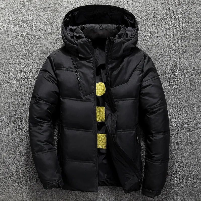 New Modern Jacket With Hood Men Winter Warm Solid Color Hooded Unique Design Jackets Elegant Men's Warm Winter Jacket Winter Outdoor Coat Comfortable Jacket