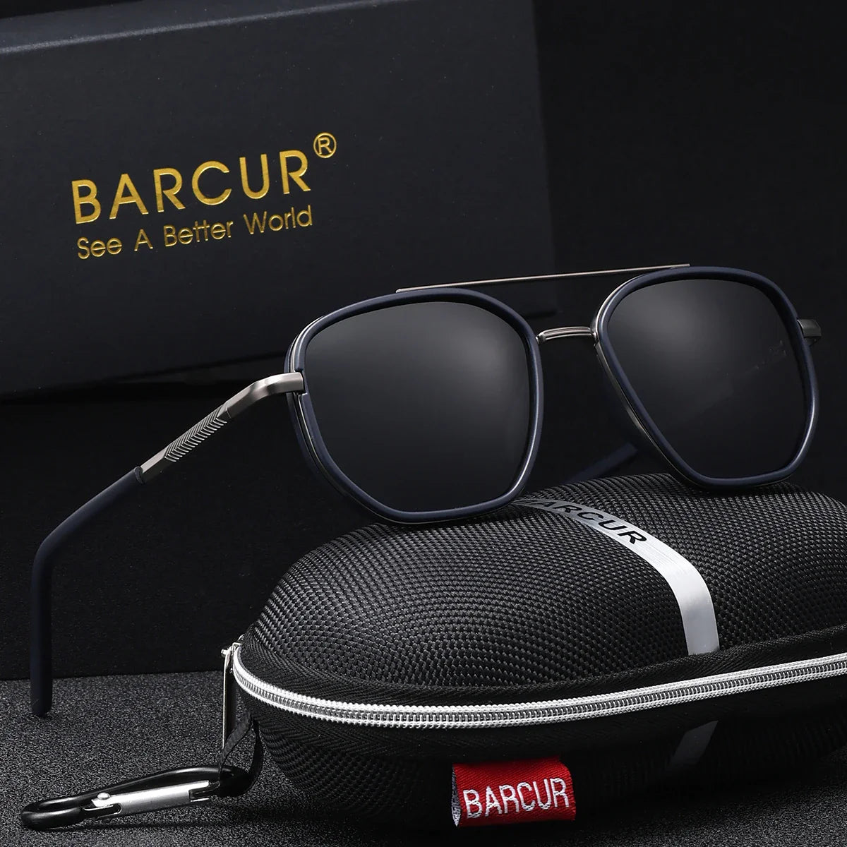 BARCUR Sunglasses Men’s Polygon Fashionable Frame – Polarized UV400 Protection for Summer Driving Outdoor and Casual Wear – Stylish Comfortable Thickened Striped Design with TAC Lenses