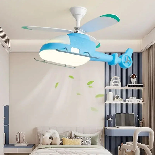 DecorBites™ Helicopter Aircraft Ceiling Fan Children's Chandelier Blue Pink Light Kids' Room Decorbites