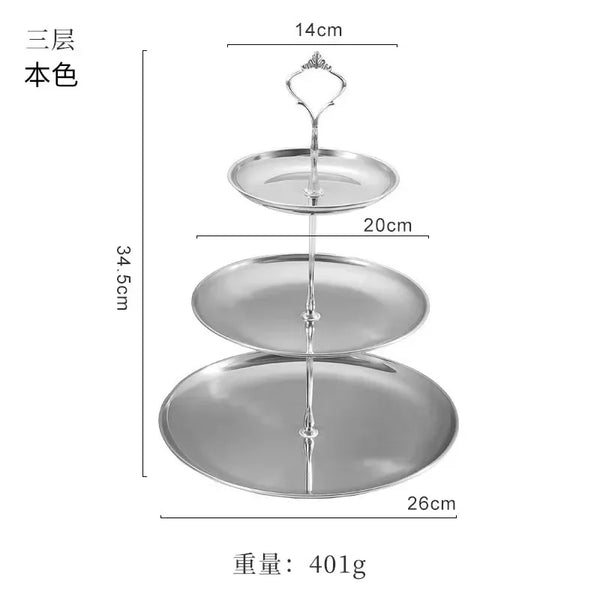 Three-layer Stainless Steel Cake Tray, Cake, Snack Plate, Birthday, Wedding Party Dessert Stand, Table Dessert Display Stan