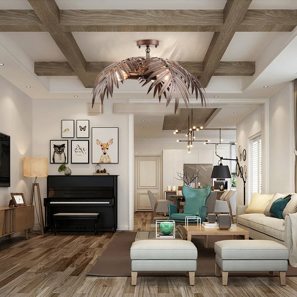 Retro tropical coconut leaf ceiling lighting E27/E26 unique rustic tree lamp living room bedroom cafe restaurant chandelier