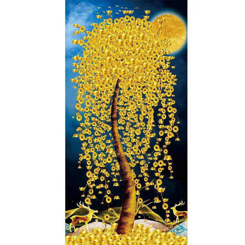 Abstract Golden Rich Tree Money Tree Oil Paintings on Canvas Poster Modern Landscape Wall Art Picture Print Home Decor No Frame