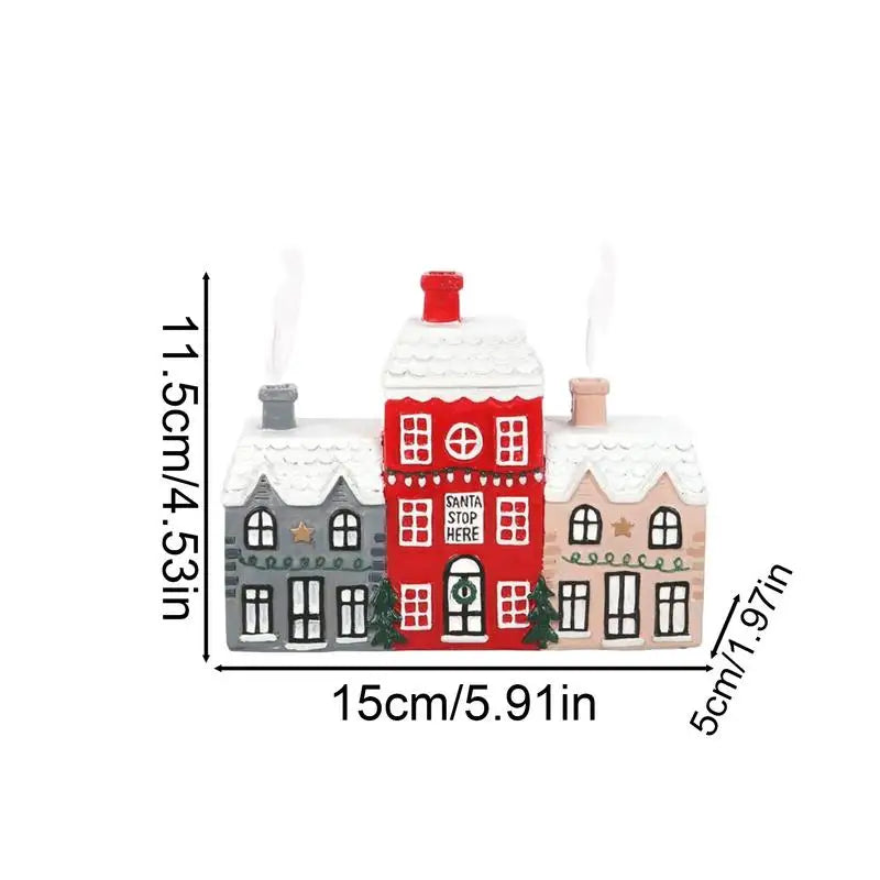 Christmas House Incense Burner - Resin Village Log Cabin Chimney Holder for Festive Home Decoration