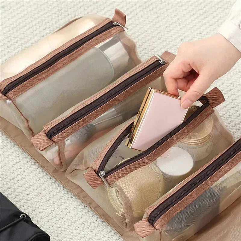 Mandotos 4 In 1 Detachable Cosmetic Bag Large Capacity Travel Organizer For Cosmetics And Toiletries Beige