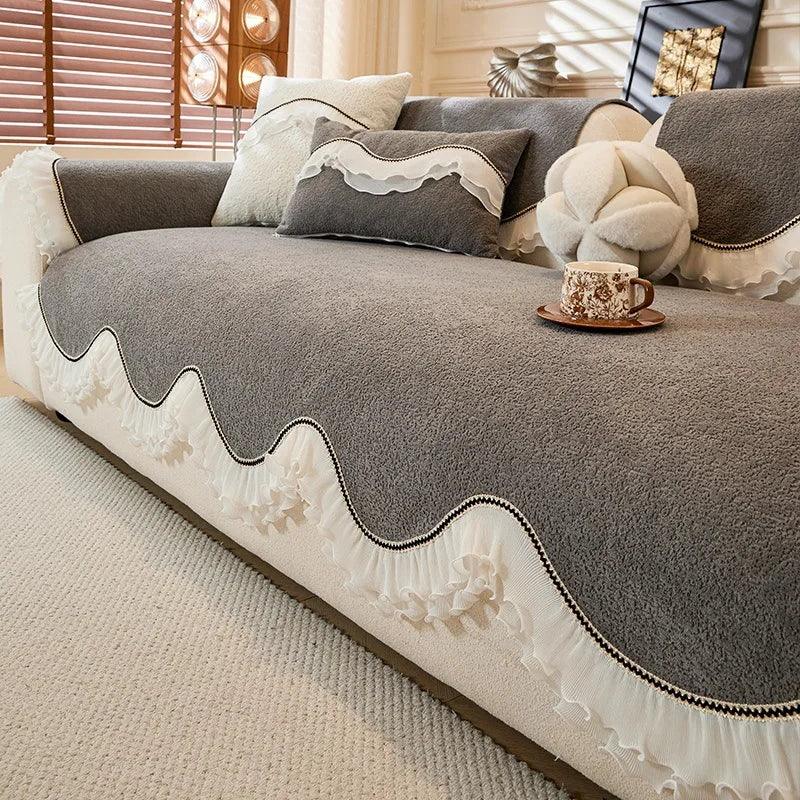 All-Season Use Elegant Pet-Friendly Sofa Cover with Ruffled Edges Non-Slip Ideal for Home, Office, and Living Room Decor