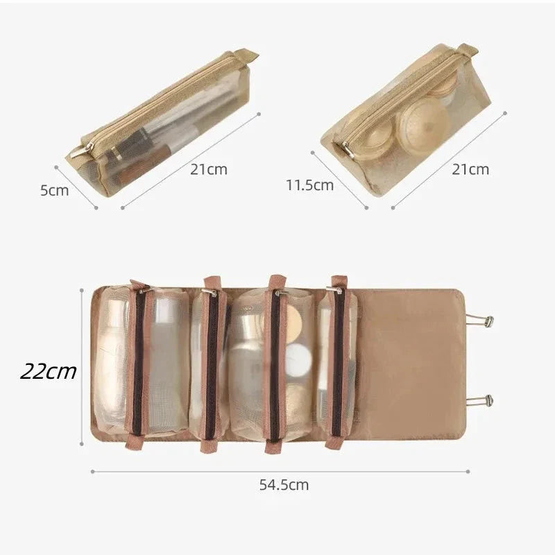 Mandotos 4 In 1 Detachable Cosmetic Bag Large Capacity Travel Organizer For Cosmetics And Toiletries Beige