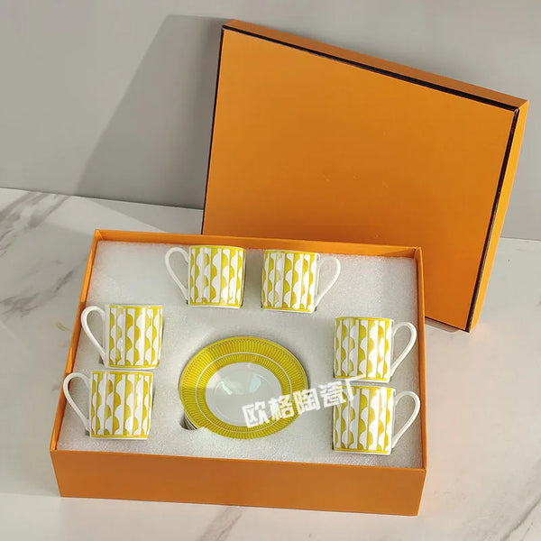 Gift Box Set 12Pcs Ceramic Espresso Coffee Cup Striped Dot Tea Milk Drinking Cups with Handle Mug for Office Dubai Gift Lucks