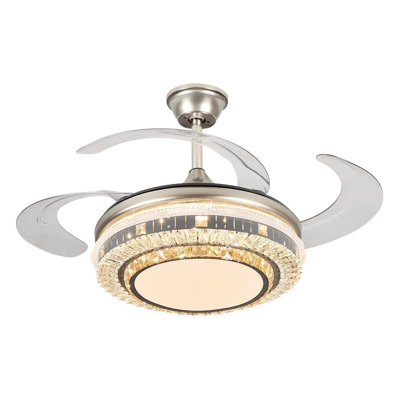 DecorBites™ Gold Crystal Retractable Blades Modern LED Ceiling Fan 42