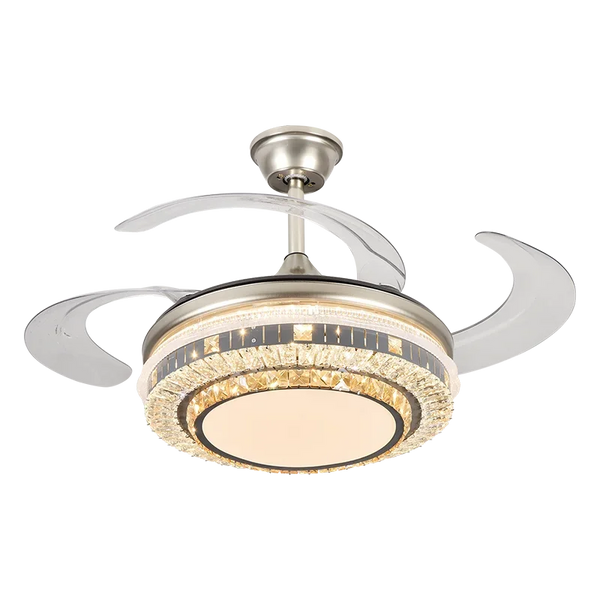 DecorBites™ Gold Crystal Retractable Blades Modern LED Ceiling Fan 42